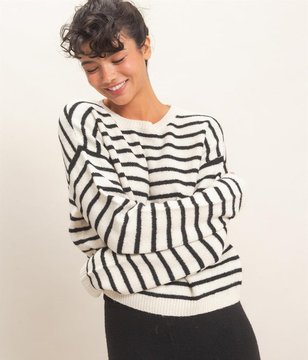 HYFVE Stripe Cozy Crewneck Sweater in Cream, front view