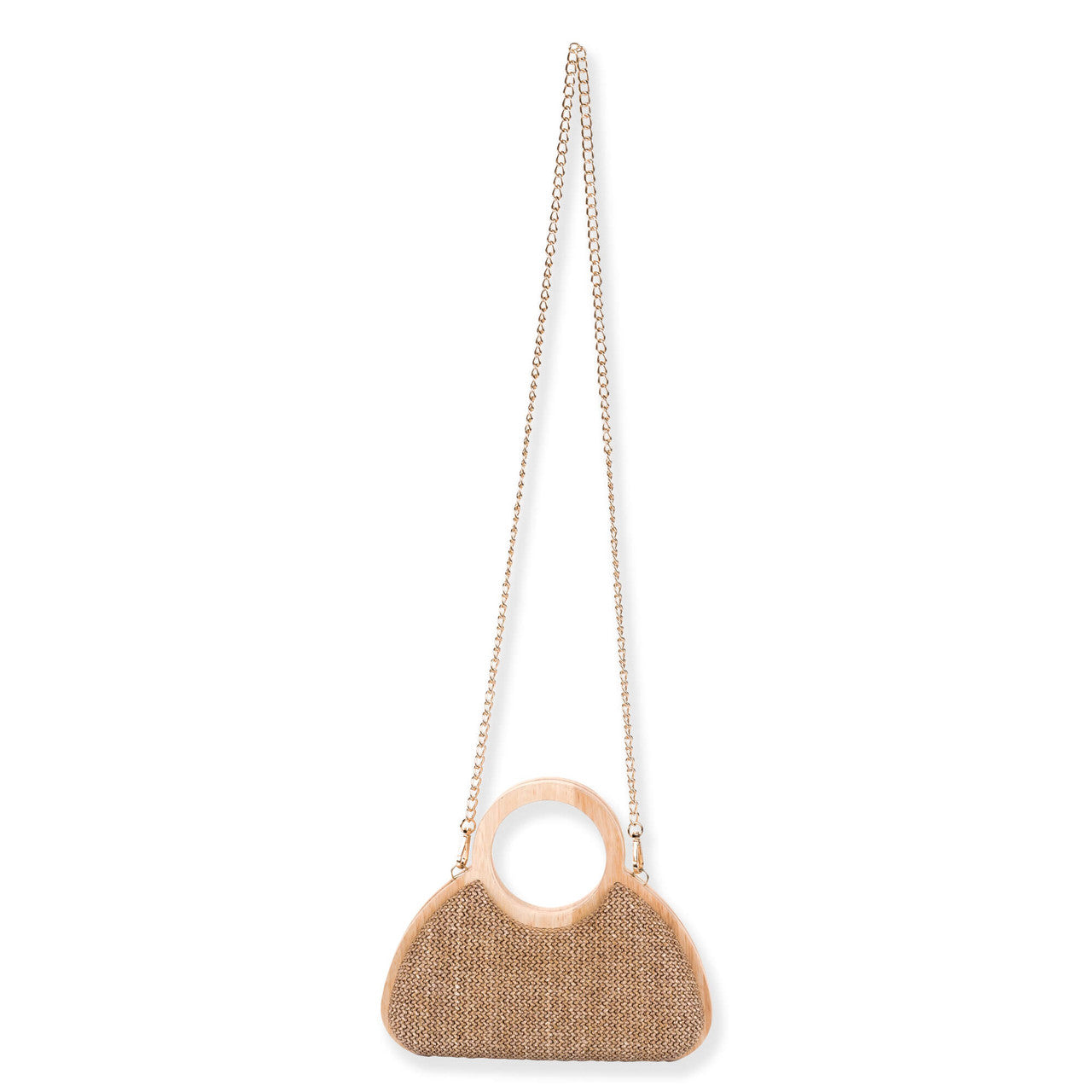 woven mini bag, wooden handle purse, chain strap crossbody bag, resort style handbag, summer mini purse, woven evening bag, vacation clutch purse, top handle mini bag, beach to bar purse, straw mini handbag, statement summer bag, gold chain purse