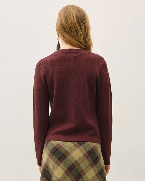 Be Cool Lightweight Crewneck Snap Button Cardigan with Pockets in Choco, back view