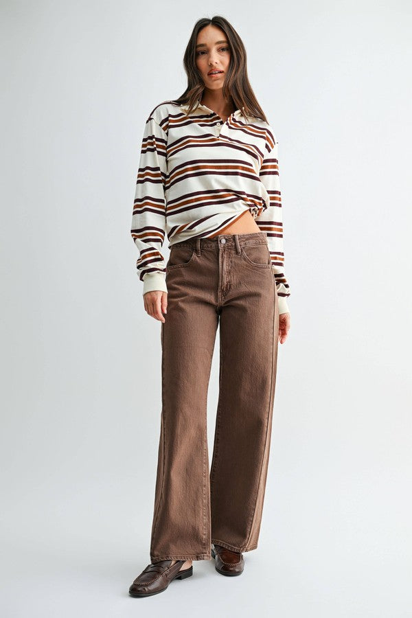 JBD Twisted High Rise Barrel Jean in Vintage Brown, front view