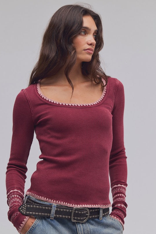 Free People Aspen Thermal in Cabernet Combo, front view