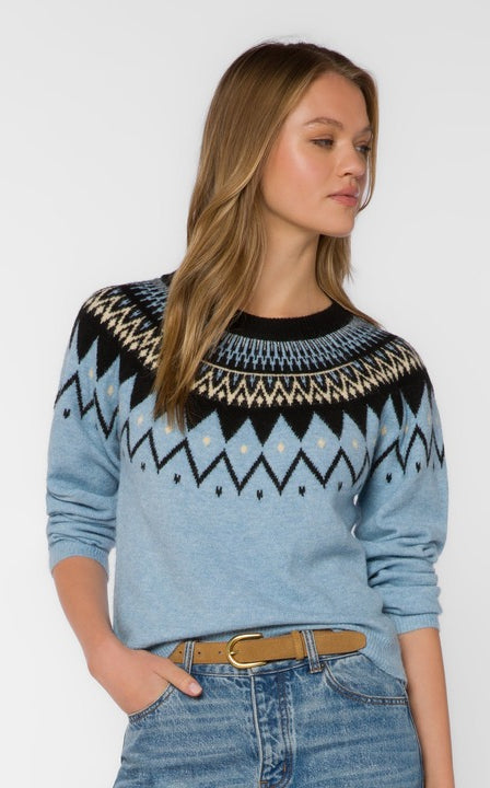 Velvet Heart Delvine Nordic Knit Sweater in Blue Mist, front view