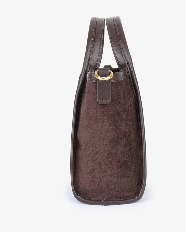 Remi & Reid Gillie Mini Satchel in Chocolate, side view