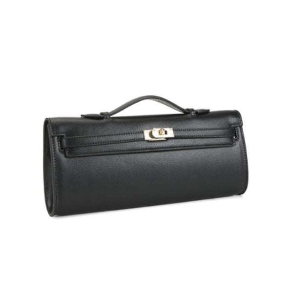 Billini Hadley East West Handbag in Black Saffiano, angled view