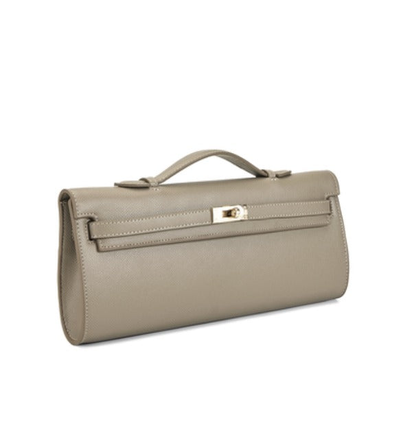 Billini Hadley East West Handbag in Taupe Saffiano, angled view