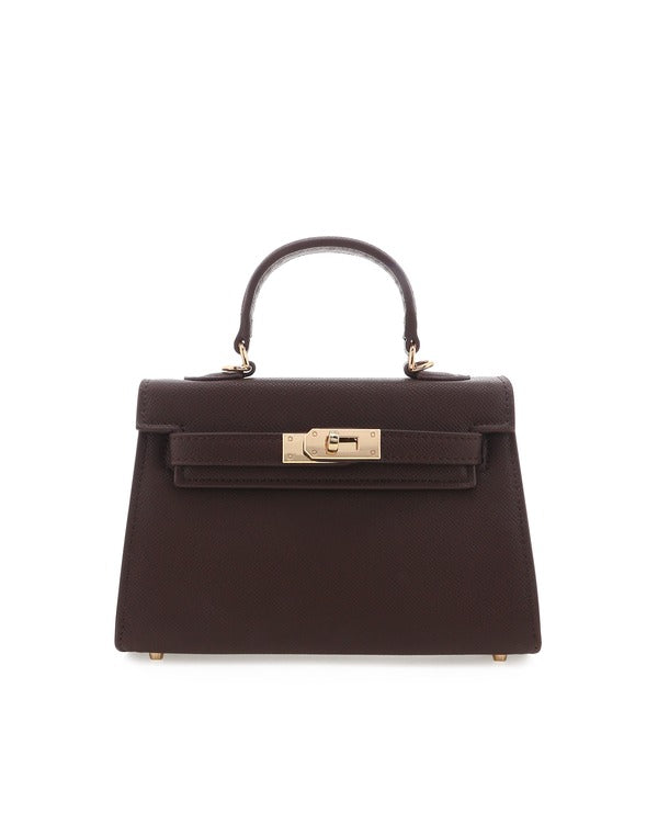Billini Hariette Mini Handle Bag in Chocolate Saffiano, front view