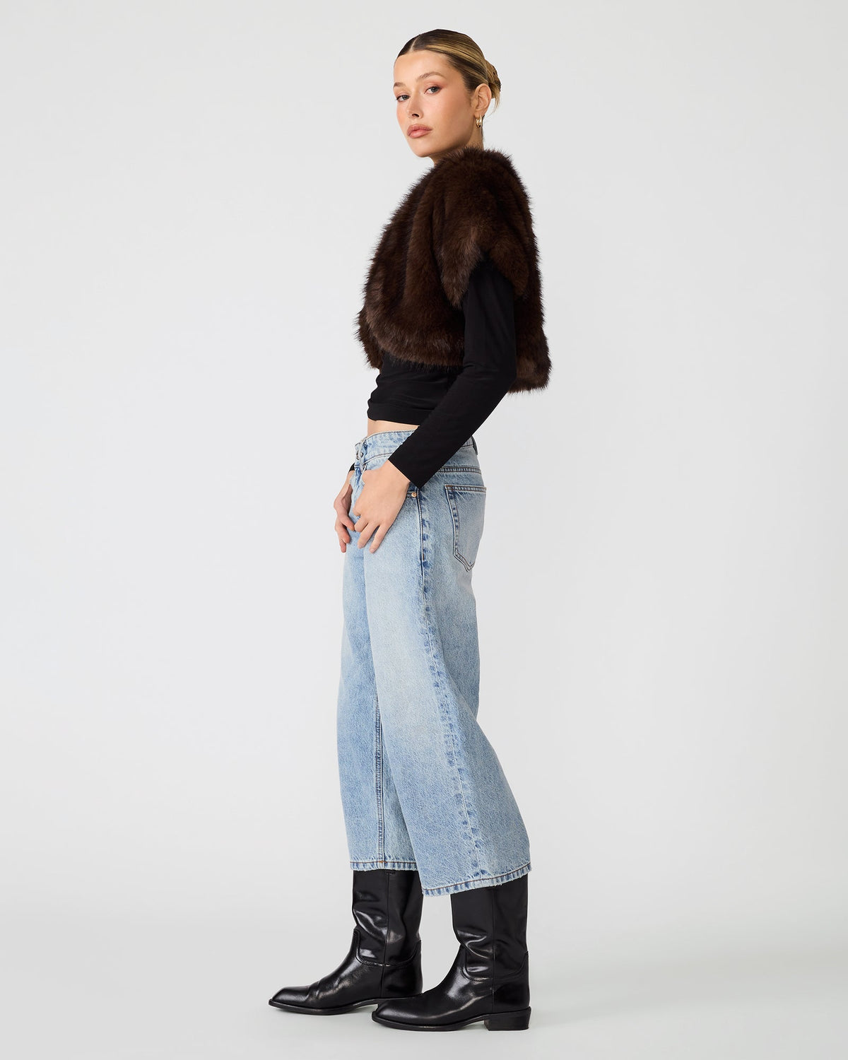 Steve Madden Jalen Balero Jacket in Fossil Brown, side view