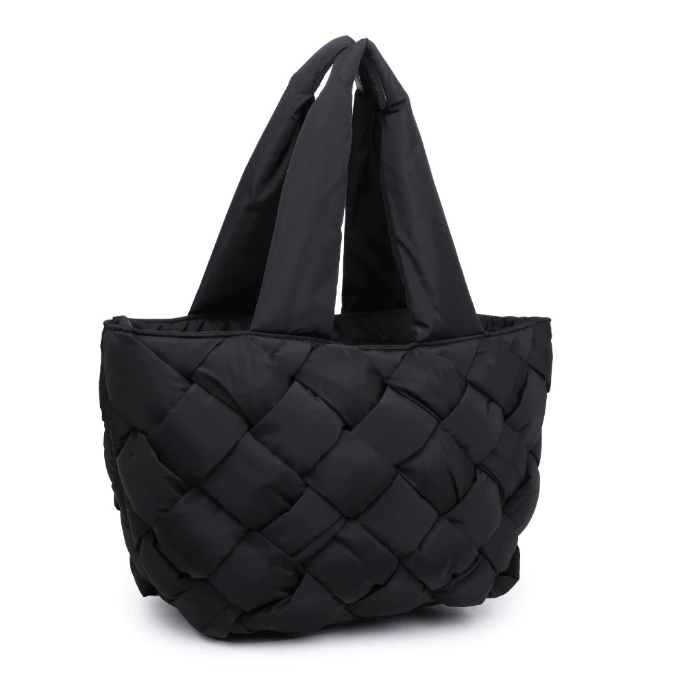 Sol & Selene Intuition East West Tote Black. An intuitive person trusts their inner voice and follows their intuition and heart. We've made that easy to do with this take everywhere, carry all tote, featuring a zipper closure and quilted detail that draws eyes and attention.