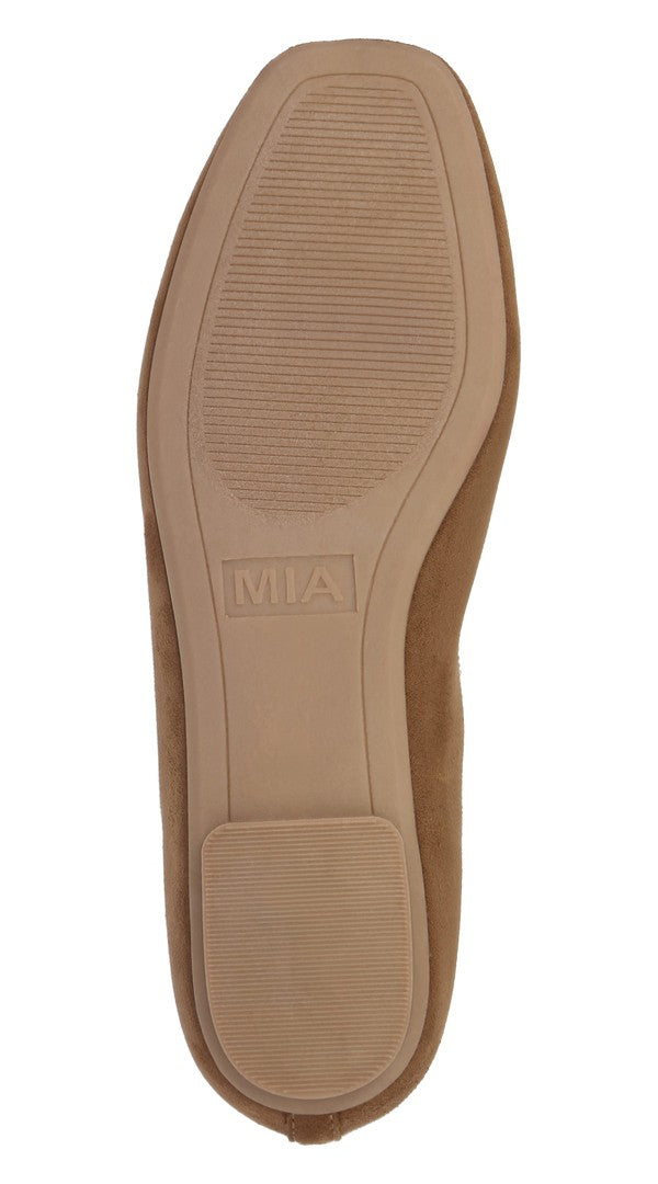 MIA Faux Suede Elastic Band Ballet Flat in Stone, sole view