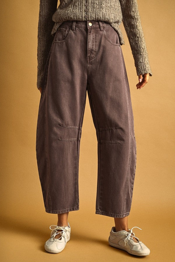 Miou Muse Barrel Cotton Pants in Red Bean, front view
