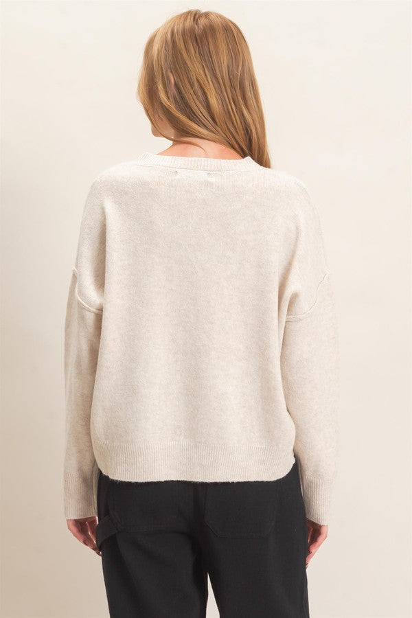HYFVE Front Seam Sweater in Oatmeal, back view