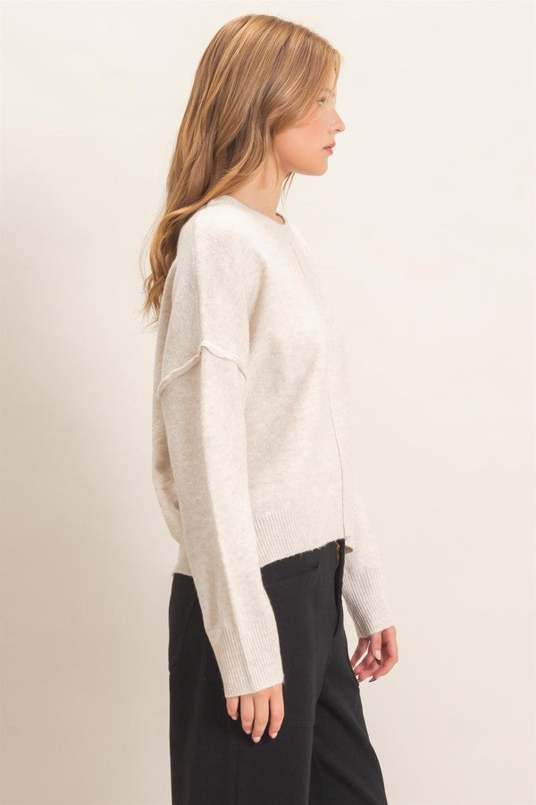 HYFVE Front Seam Sweater in Oatmeal, side view