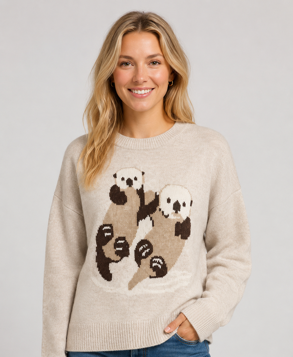 Dreamers Otter Sweater in Taupe, front view