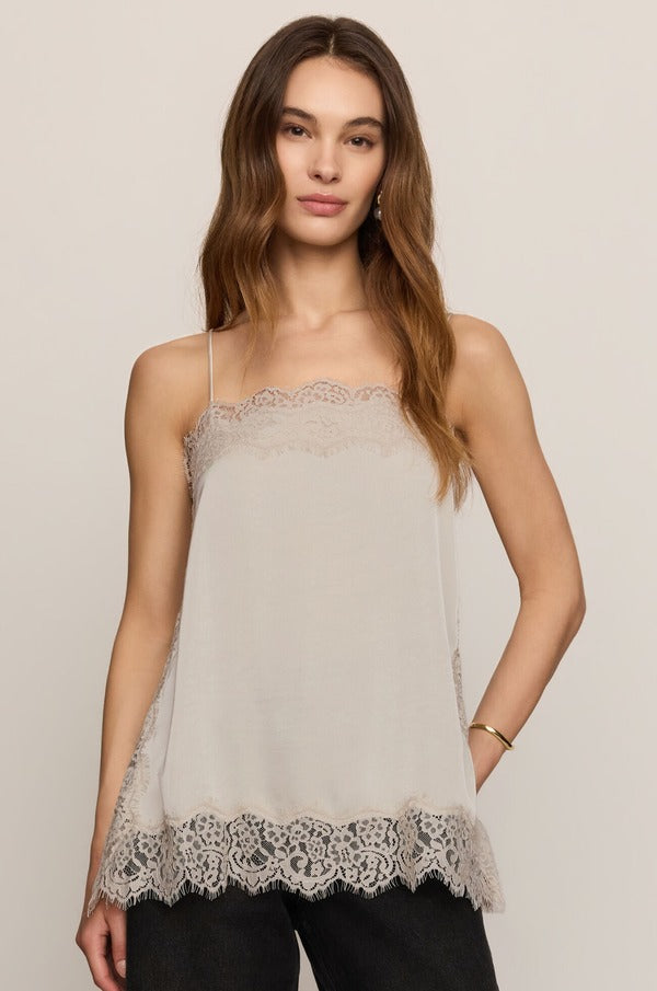 Z Supply Roselle Lace Cami in Frosted Pearl, front view