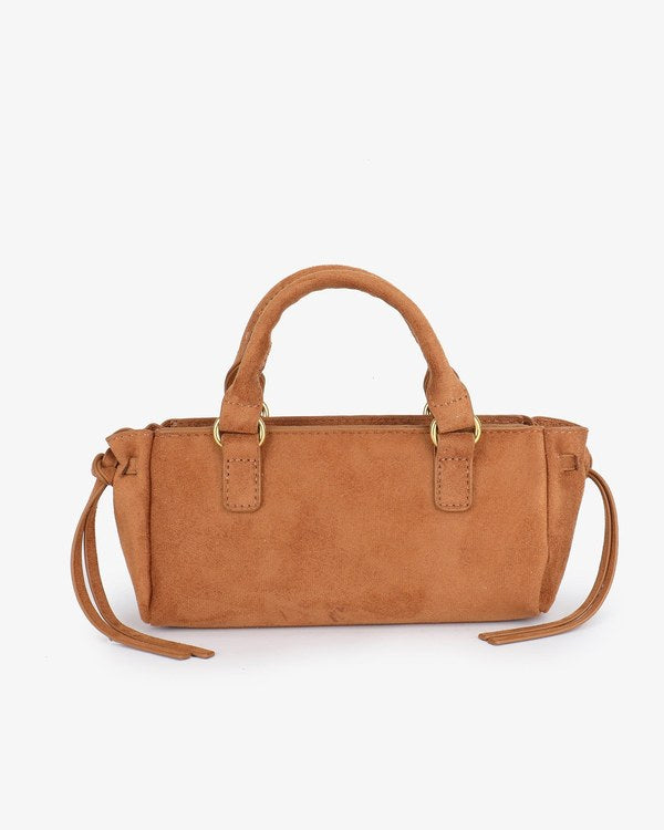 Remi & Reid Pepper Mini Satchel Faux Suede in Camel, front view