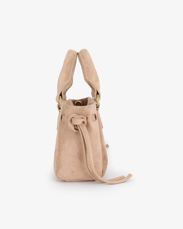 Remi & Reid Pepper Mini Satchel Faux Suede in Tan, side view