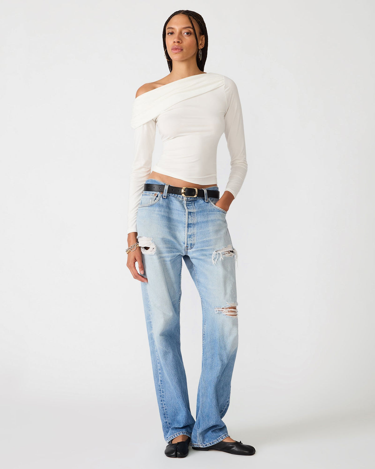 Steve Madden Ryder Knit Top in Cream, side view