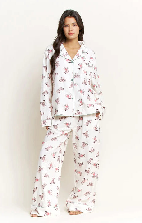 teddy bear pajama set, women’s teddy print pajamas, ivory christmas pajamas, cozy long pajama set, button down pj set women, cute holiday sleepwear, teddy bear sleepwear women, classic pajama set, winter loungewear women, festive pajama set, women’s cozy sleep set, soft cotton pajamas women, boutique pajama set, christmas morning pajamas, teddy print loungewear