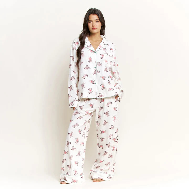 teddy bear pajama set, women’s teddy print pajamas, ivory christmas pajamas, cozy long pajama set, button down pj set women, cute holiday sleepwear, teddy bear sleepwear women, classic pajama set, winter loungewear women, festive pajama set, women’s cozy sleep set, soft cotton pajamas women, boutique pajama set, christmas morning pajamas, teddy print loungewear