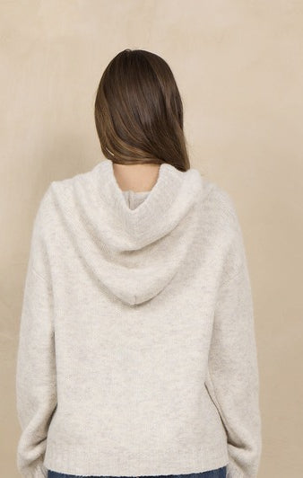 Vintage Havana Soft Hoodie W/ Pink Contrast Ties in Heather Almond, back view