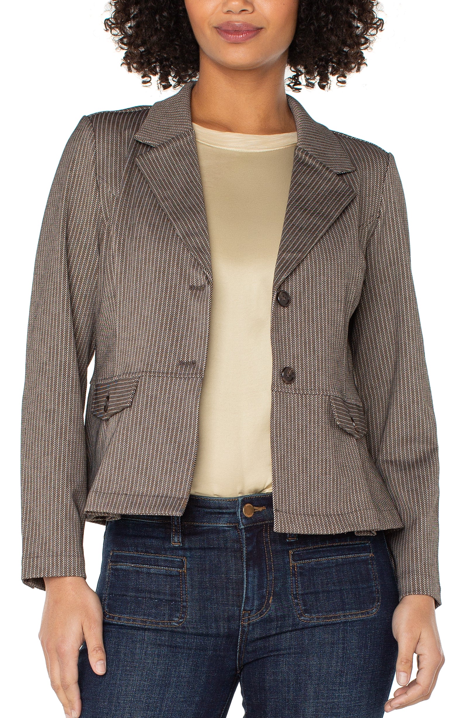 liverpool peplum blazerbrown stripe