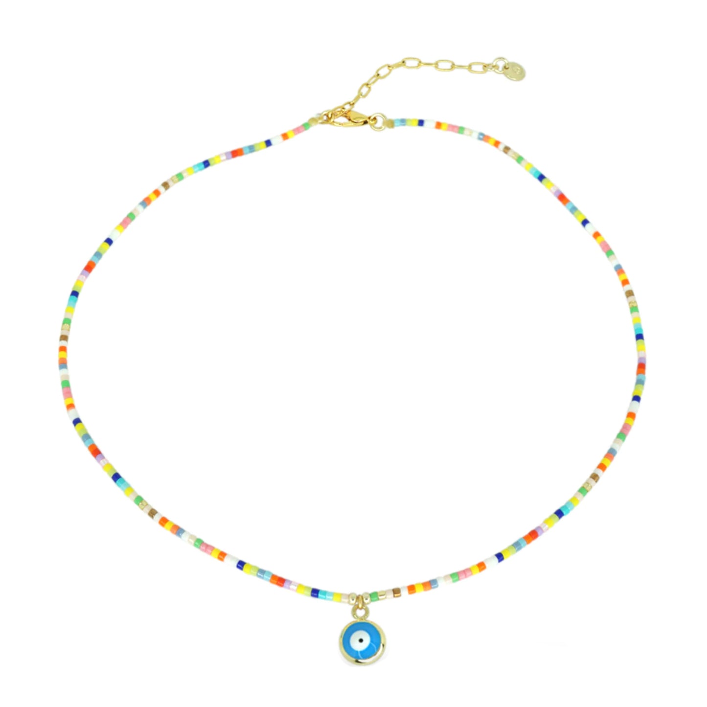 Seed Evil Eye Necklace. Look cute while being protected! The evil eye is used to protect the person that wears it from the spiteful look of others who envy or dislike them. It brings good luck, good karma and protects you against evil