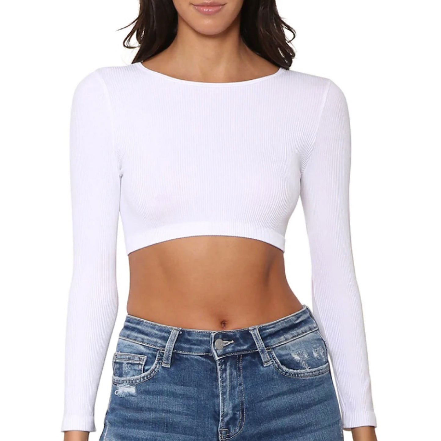 SUZ Long Sleeve High Neck Rib Crop