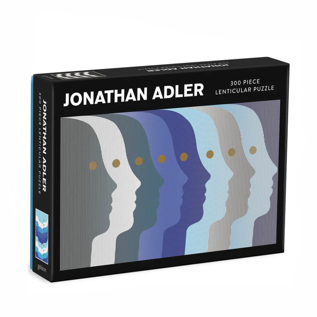 Jonathan Adler Puzzle. The Jonathan Adler Atlas 300 Piece Lenticular Puzzle features his iconic Atlas design. The puzzle pieces are printed with a lenticular surface so the image changes depending on the viewers position