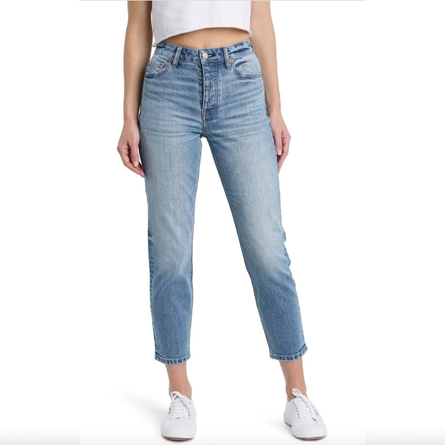 Daze The Original High Rise Mom. Bring on the vintage vibes with these tapered high-waist jeans kissed with stretch for comfort. The high rise distressed jeans and "Just Right" fabric is the perfect mix of rigid and stretch built into modern silhouettes with vintage character. Reliably flattering and consistently kind