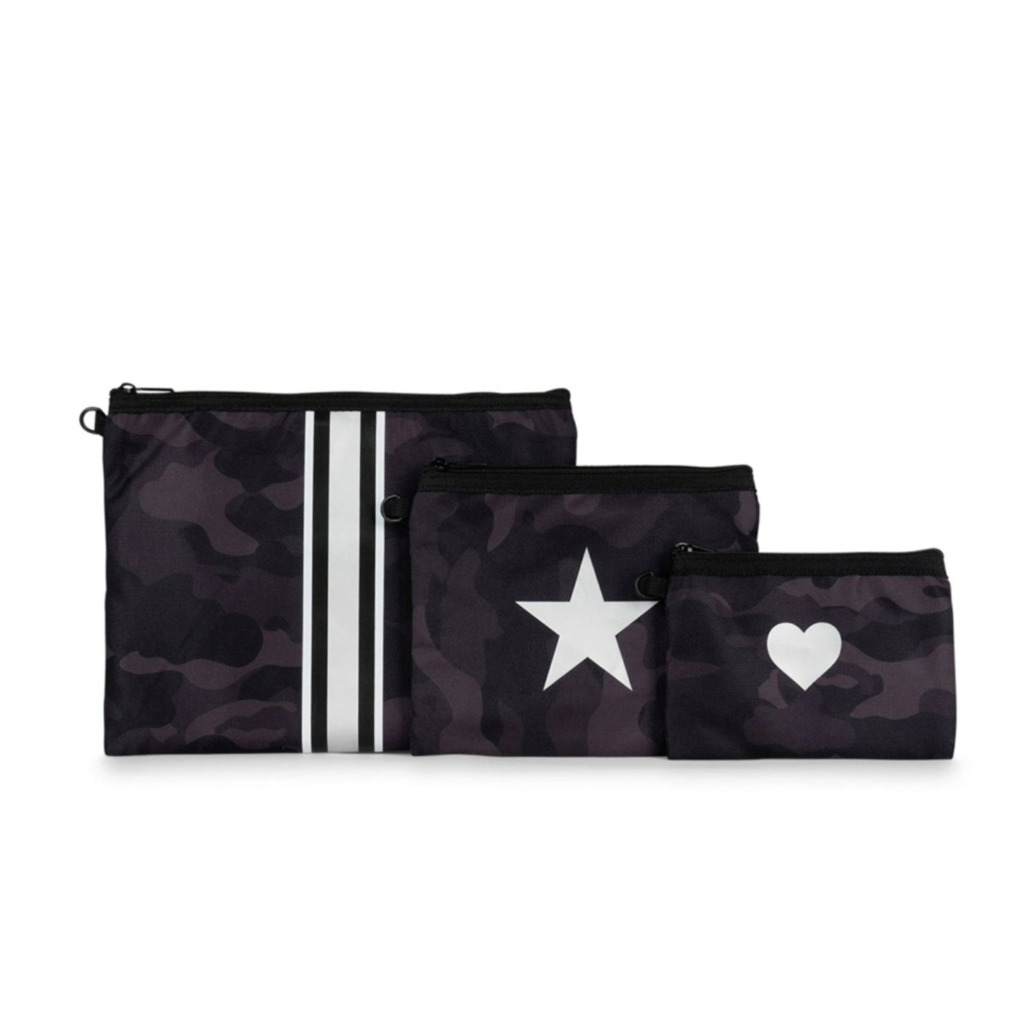Haute Shore Jett Set Pouch. Trio of Nylon pouch sets with attachable wristlet