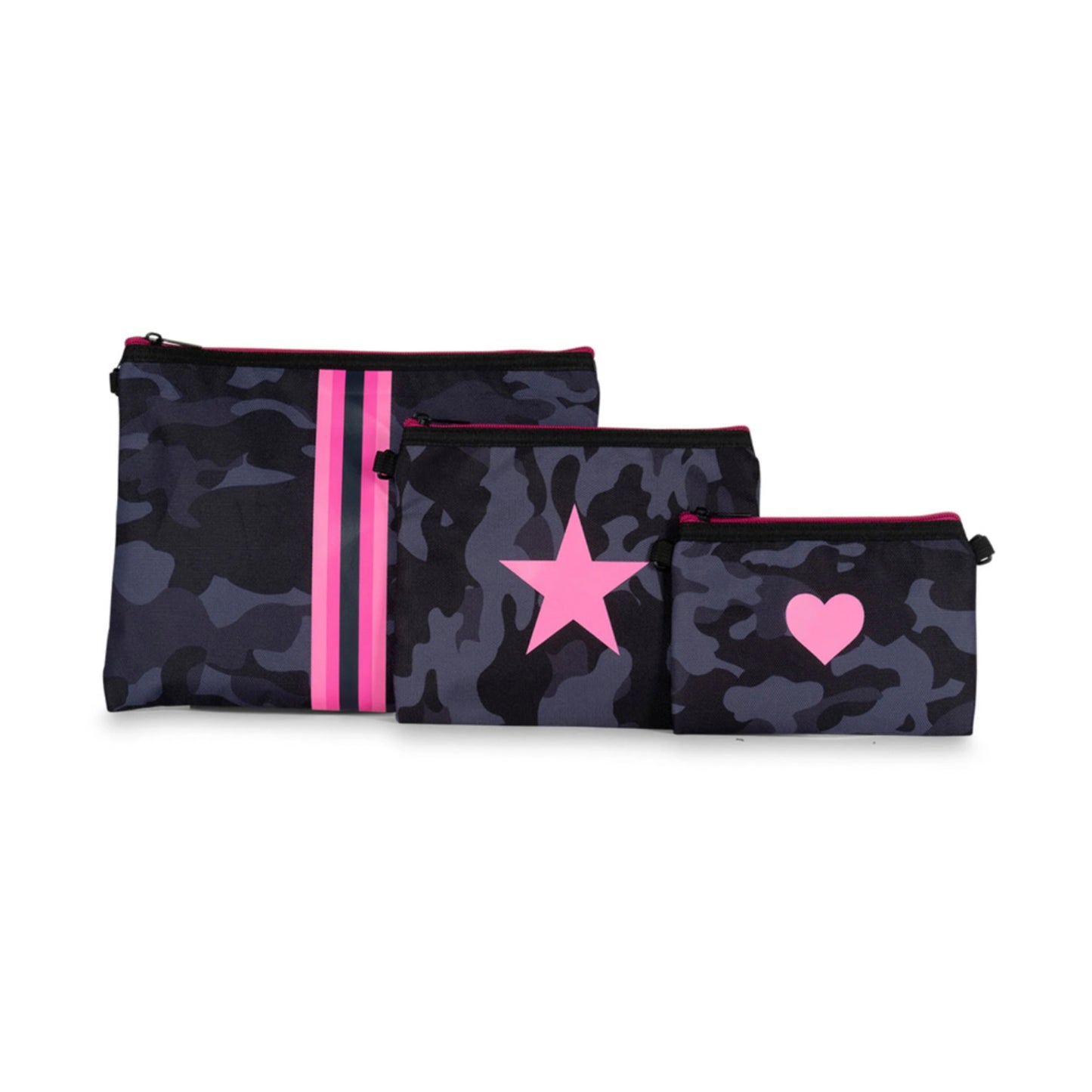 Haute Shore Jett Set Pouch. Trio of Nylon pouch sets with attachable wristlet