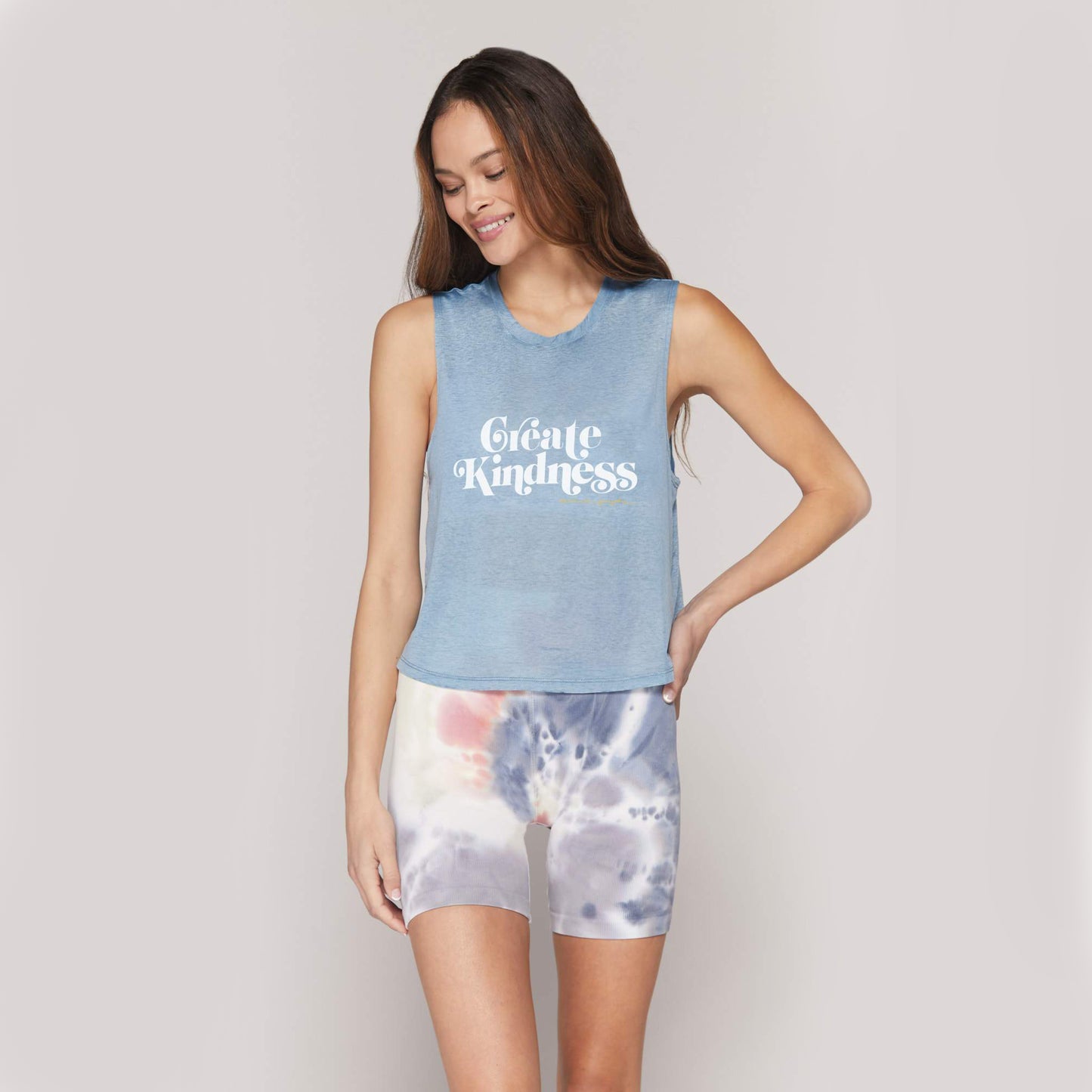 Spiritual Gangster Kindness Active Crop Top. Activate your mind, body, and spirit in our Kindness Active Crop Tank. Made from SG Intention Slub Jersey, this ultra soft and lightweight tank is ideal for all your sweat sessions. This slightly sheen, moisture wicking, and quick drying tank features a "Create Kindness" front graphic.