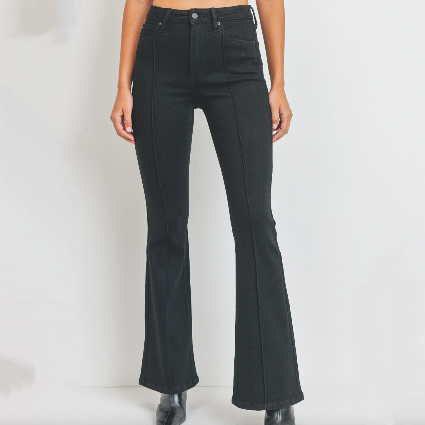 Just Black Denim Pintuck Classy Flare Jean. The Flare Jean is our new denim obsession! These high-waisted, flare jeans are perfect for the upcoming fall season. The perfect jean to dress up or down, these are a must have!