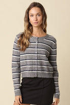 Olivaceous Anella Stripe Knit Cardi in Grey Navy Cream, front view