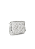 Haute Shore Rae Crossbody Silver. This crossbody features a quilted design with a flap closure, the perfect size for everyday wear that can be used day or night as a crossbody or a clutch.