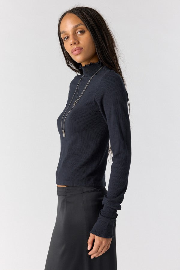 Free People So Soft Seamless Mock Neck in Black, side view
