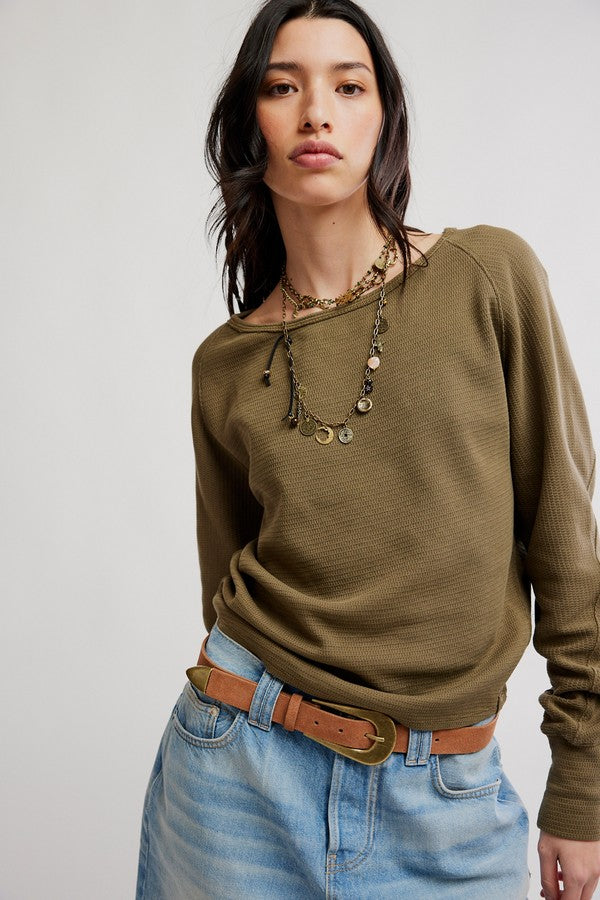 Free People Cannon Suede Belt in Cognac, styled on model