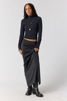 Free People So Soft Seamless Mock Neck in Black, front full-length view