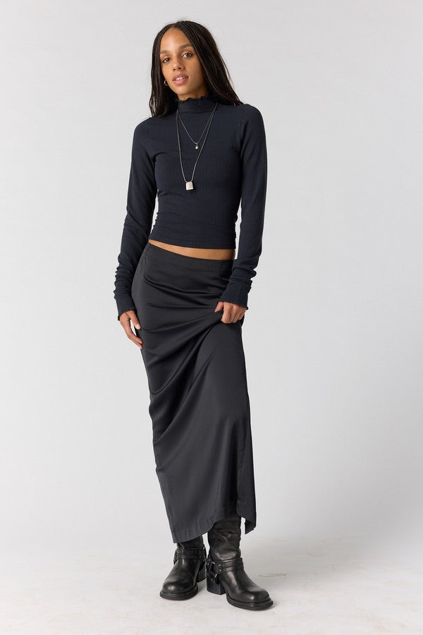 Free People So Soft Seamless Mock Neck in Black, front full-length view