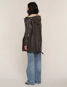 Back view of the Heartloom Sergi Raincoat in dark plaid.