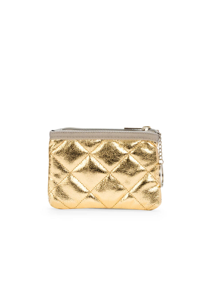 Haute Shore Max Mixx Gold and Silver Quilted Vegan Leather. This quilted card case comes in a chic duo chrome design and is the perfect everyday wallet to keep all your essentials close by.