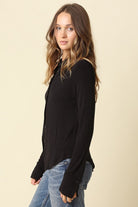 Olivaceous Elena Long Sleeve Henley Top in Black, side view