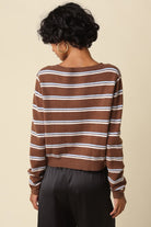 Olivaceous Anella Stripe Knit Cardi in Coffee LT Blue Cream, back view