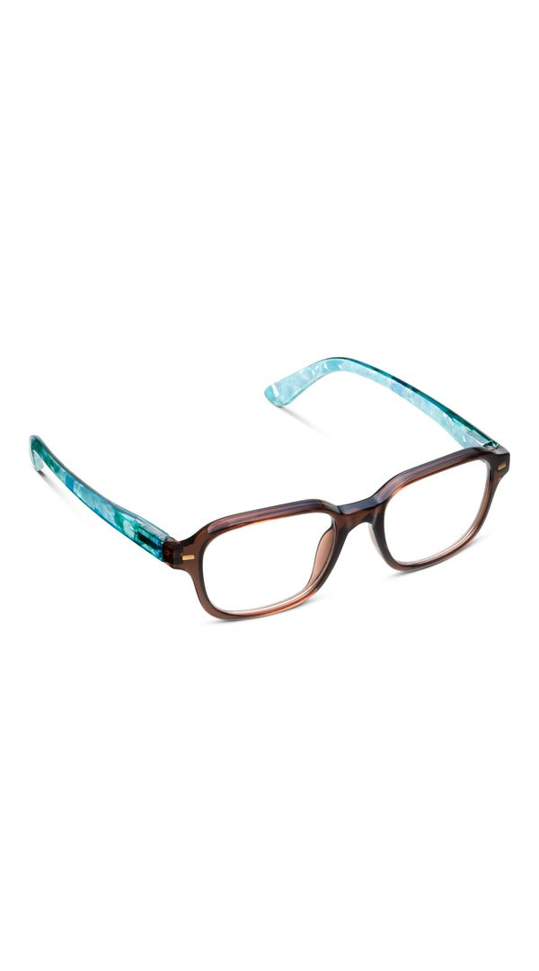 Peepers Fable Reading Glasses in Mocha Turquoise Quartz, angled view