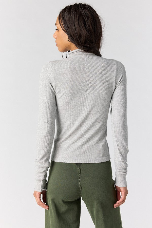 Free People So Soft Seamless Mock Neck in Heather Grey, back view