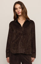 Z Supply Maren Suede Shirt in Dark Roast, front view