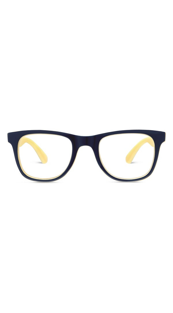 Peepers Rally Reading Glasses in Navy Yellow, front view