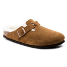 Birkenstock Mink Boston Shearling Clog Mink. This exceptionally cozy version of the Boston clog is made of real, very high-quality suede. The shearling footbed and strap lining exudes style and keeps feet warm. The perfect shoe for cozy winter evenings.