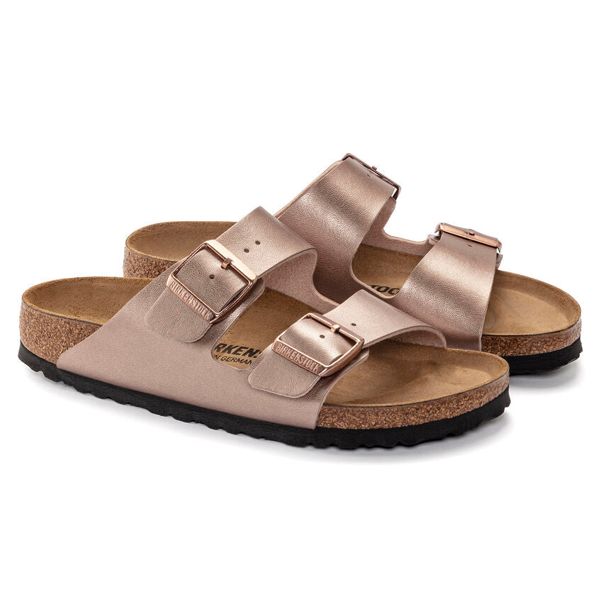 Birkenstock Arizona Birko-Flor Copper. An icon of timeless design and legendary comfort, the Arizona sandal comes in durable Birko-Flor for a classic, leather-like finish. Complete with signature design elements, like a contoured cork-latex footbed for the ultimate in support.