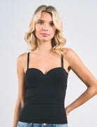 Curds & Whey Built in Bra Cami Tank Top in Black, front view
